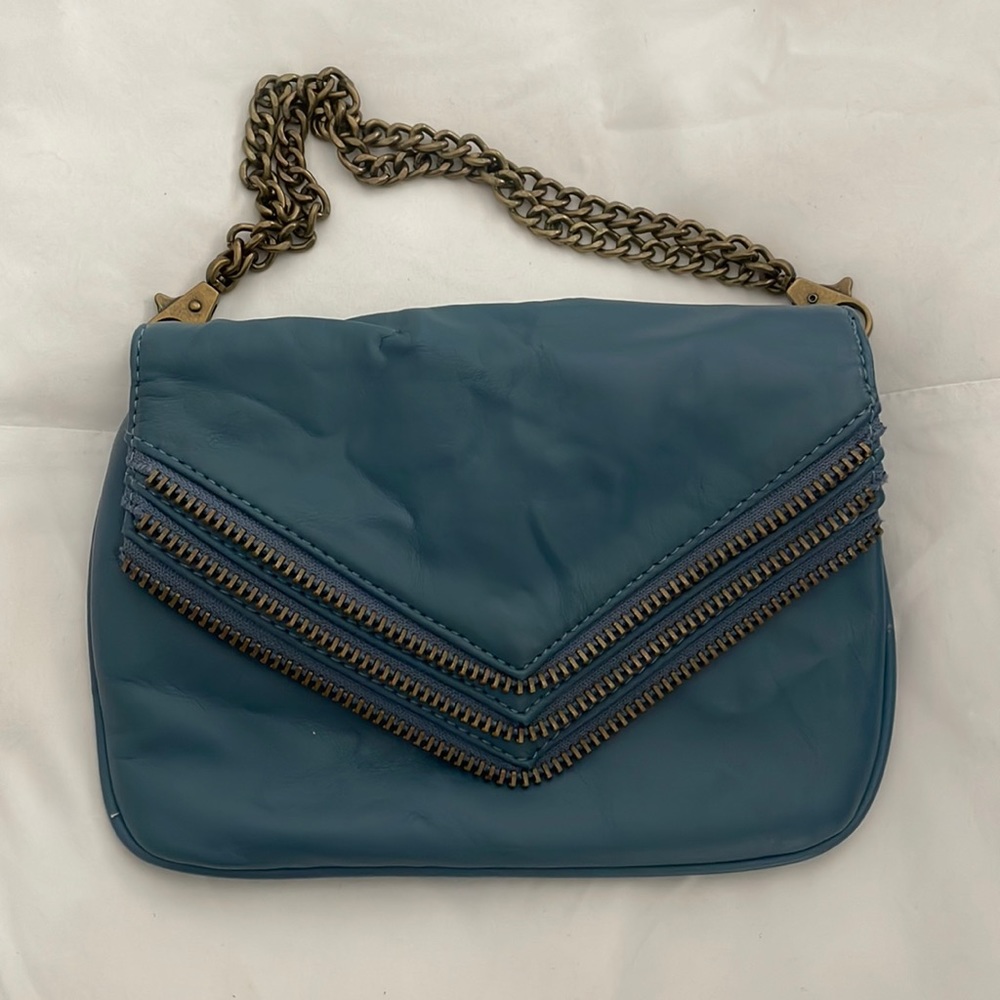 Matt & Nat muted blue leather and gold chain purse